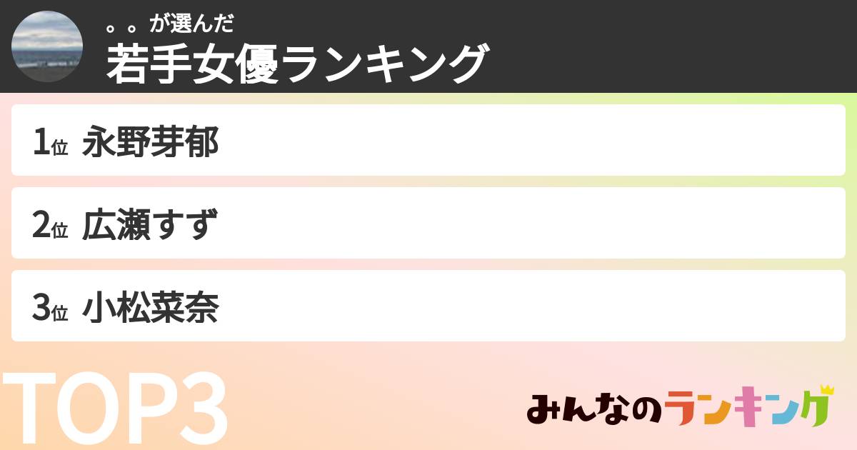 。。さんの「若手女優ランキング」