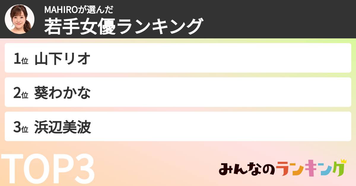 MAHIROさんの「若手女優ランキング」
