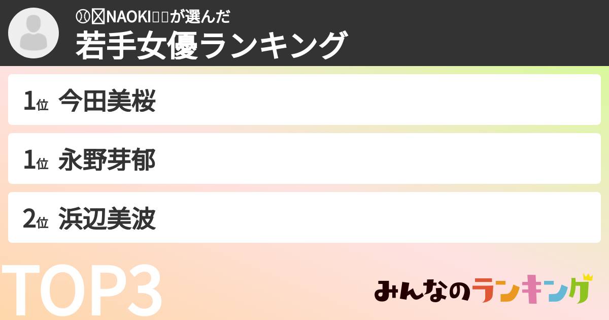 ⚾️🎳NAOKI🚙🎼さんの「若手女優ランキング」