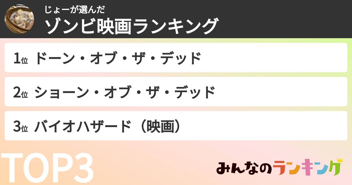 じょーさんの「ゾンビ映画ランキング」