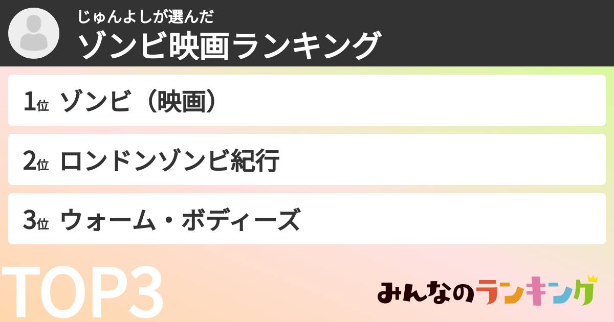 じゅんよしさんの「ゾンビ映画ランキング」