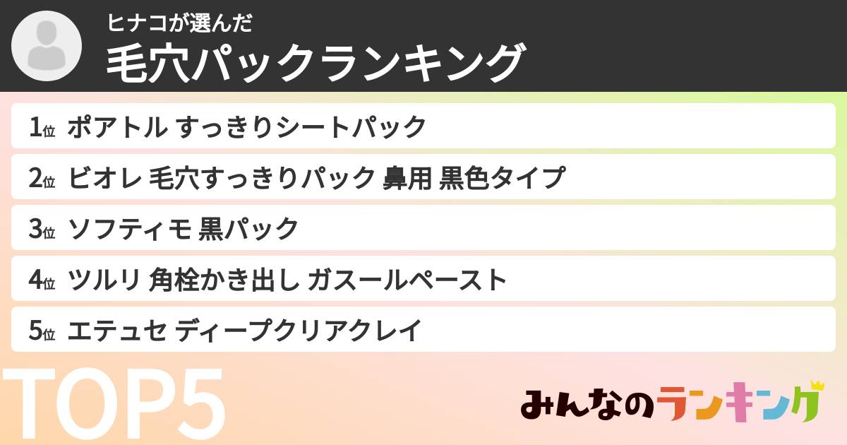 ヒナコさんの「毛穴パックランキング」