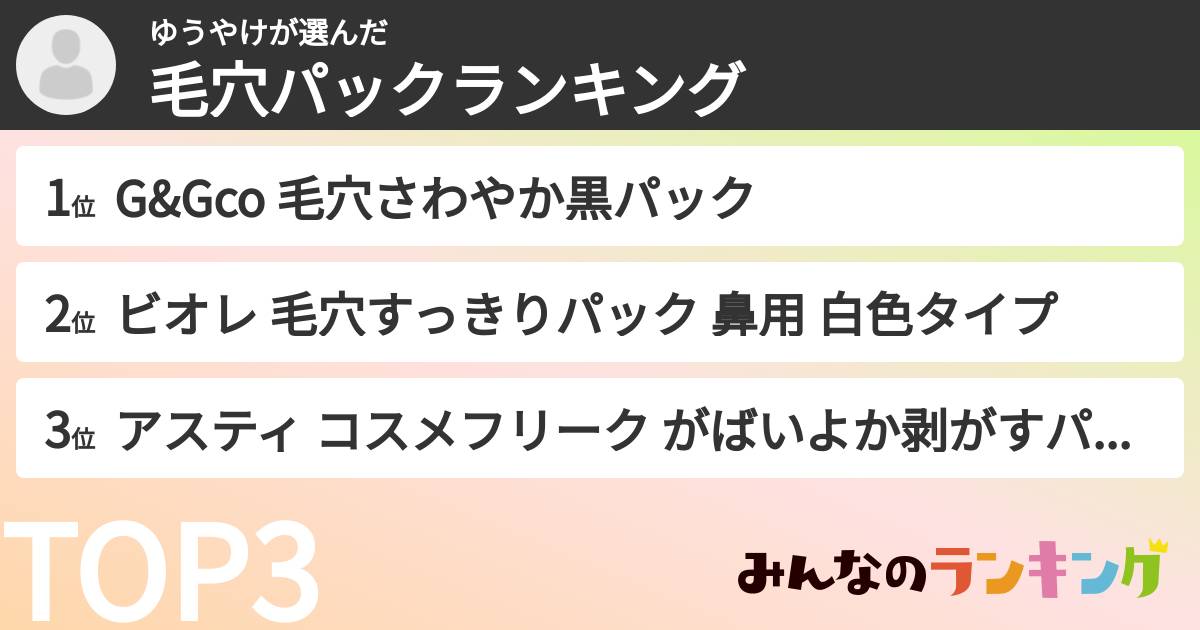ゆうやけさんの「毛穴パックランキング」
