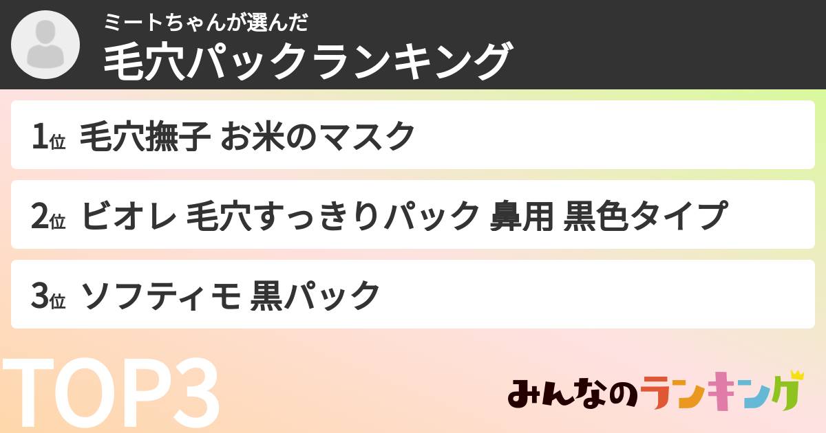 ミートちゃんさんの「毛穴パックランキング」