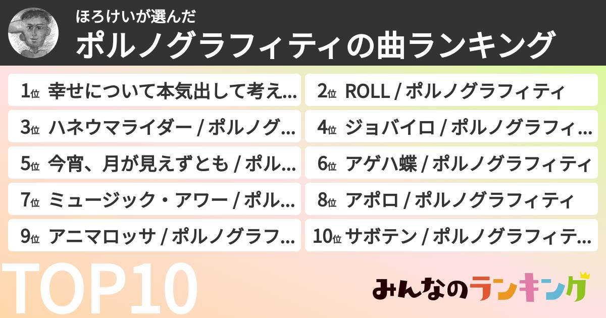 ほろけいさんの「ポルノグラフィティの曲ランキング」