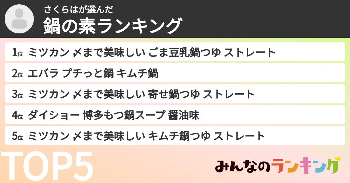 さくらはさんの「鍋の素ランキング」