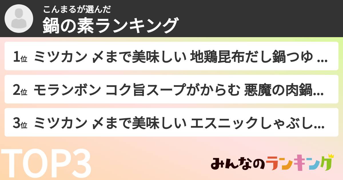 こんまるさんの「鍋の素ランキング」