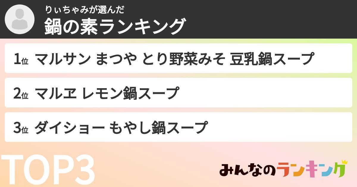 りぃちゃみさんの「鍋の素ランキング」
