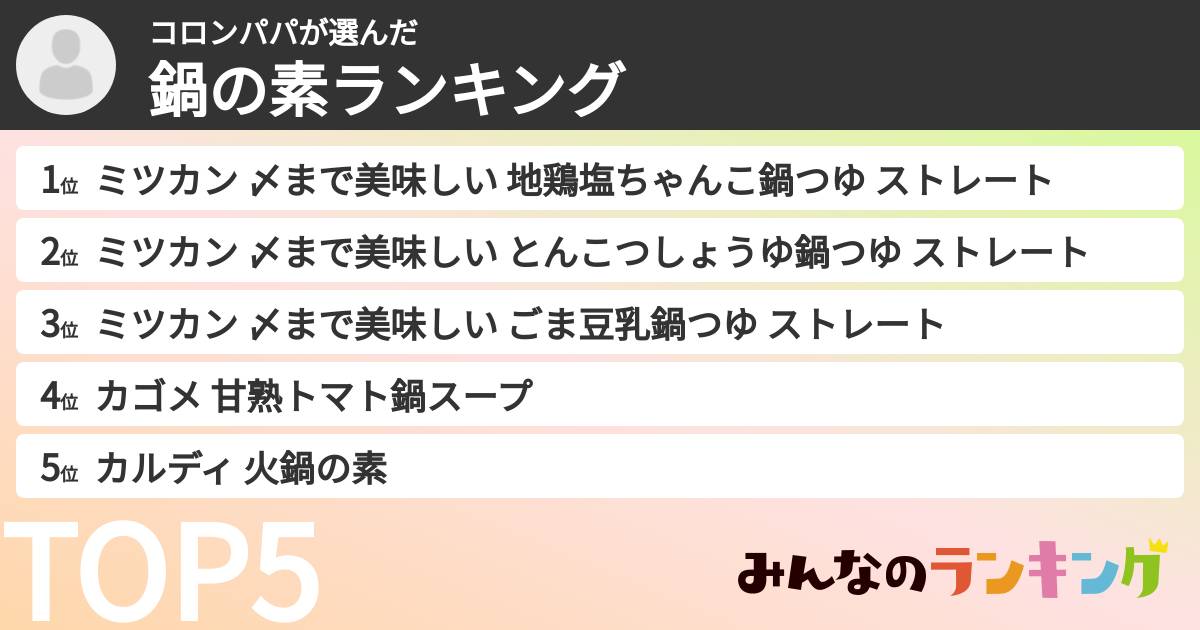 コロンパパさんの「鍋の素ランキング」