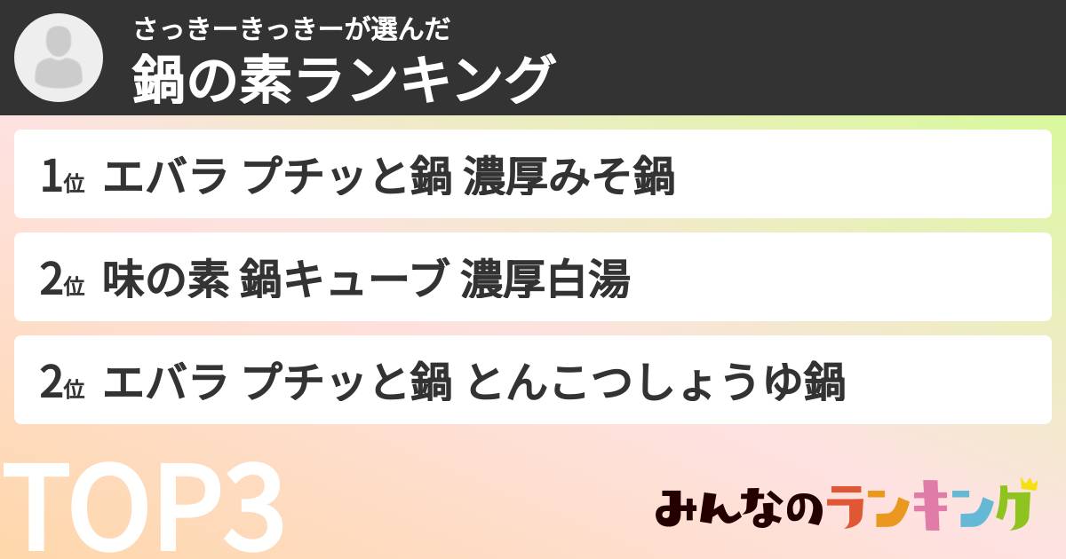 さっきーきっきーさんの「鍋の素ランキング」