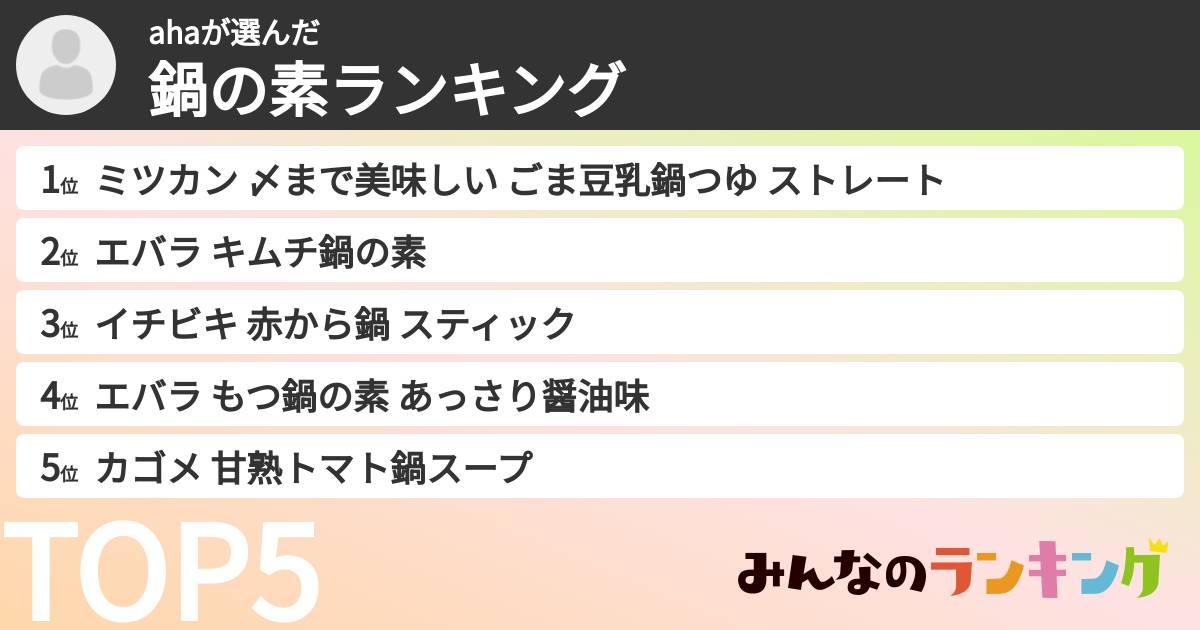 ahaさんの「鍋の素ランキング」