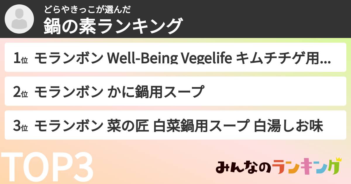 どらやきっこさんの「鍋の素ランキング」