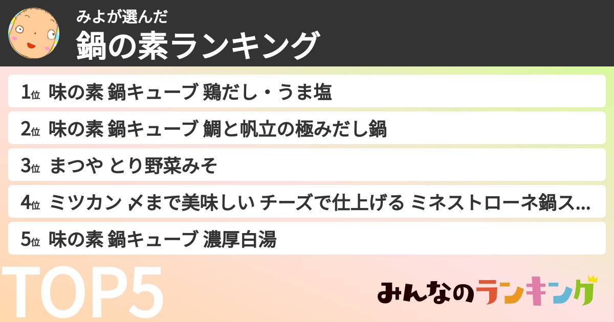 みよさんの「鍋の素ランキング」