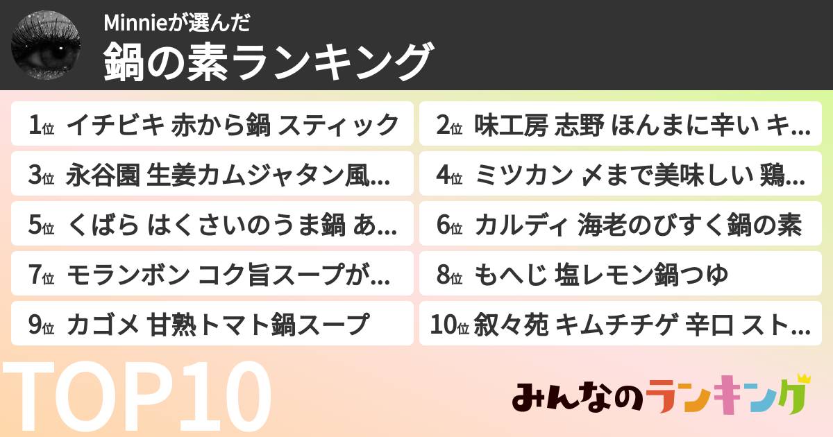 Minnieさんの「鍋の素ランキング」