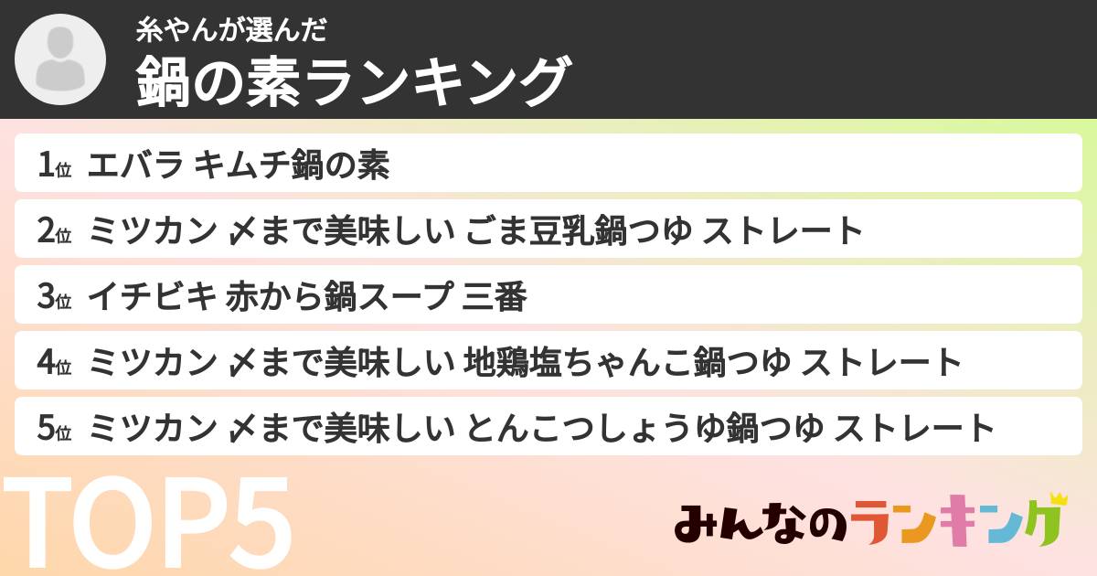 糸やんさんの「鍋の素ランキング」