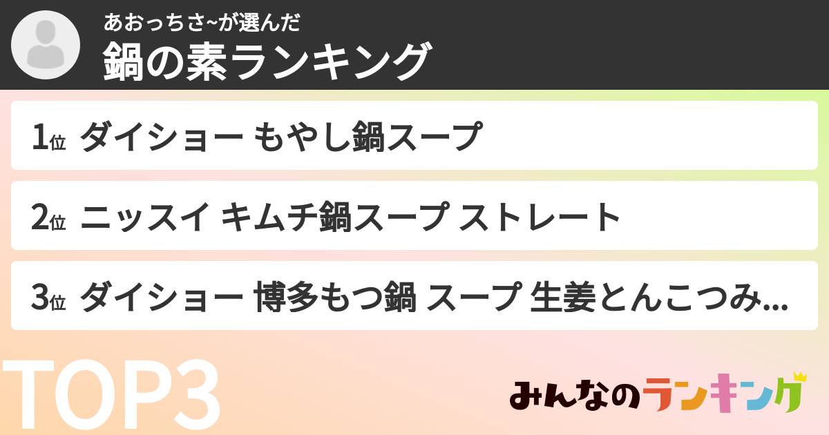 あおっちさ~さんの「鍋の素ランキング」