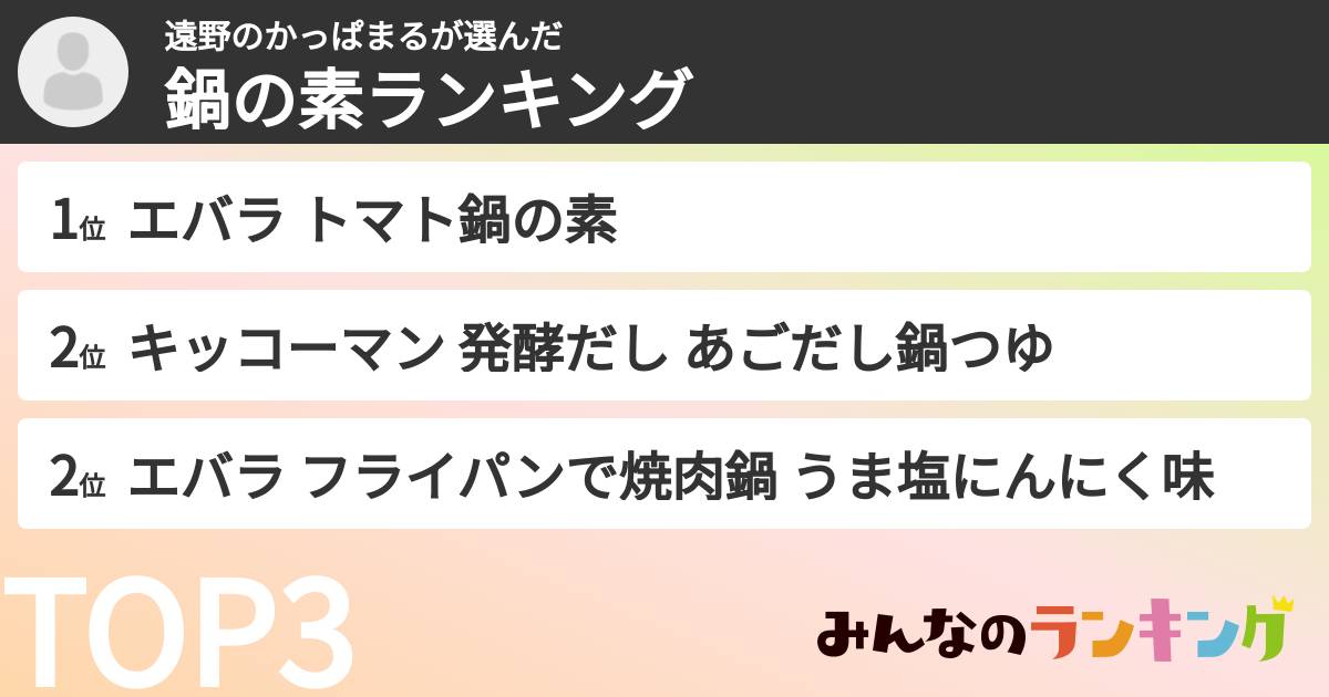遠野のかっぱまるさんの「鍋の素ランキング」