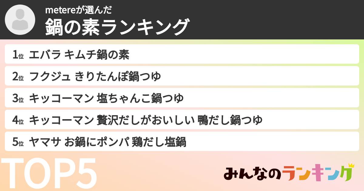 metereさんの「鍋の素ランキング」
