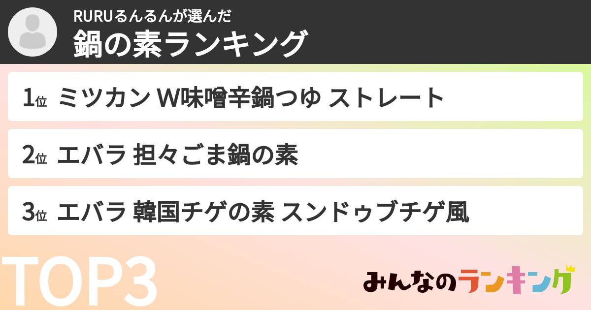 RURUるんるんさんの「鍋の素ランキング」