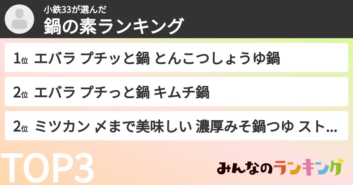 小鉄33さんの「鍋の素ランキング」
