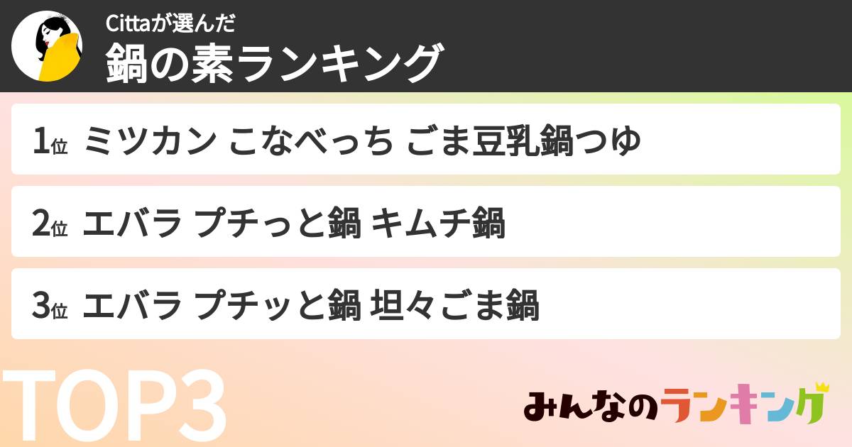 Cittaさんの「鍋の素ランキング」