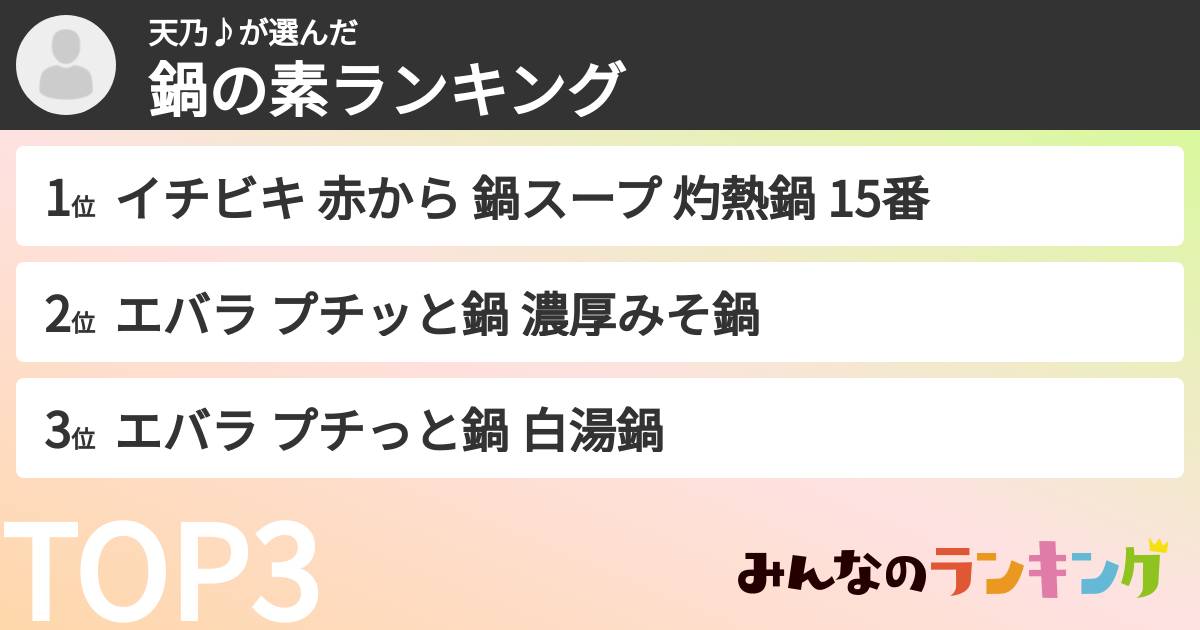 天乃♪さんの「鍋の素ランキング」