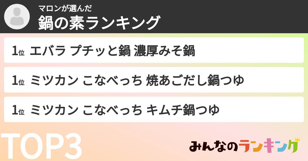 マロンさんの「鍋の素ランキング」