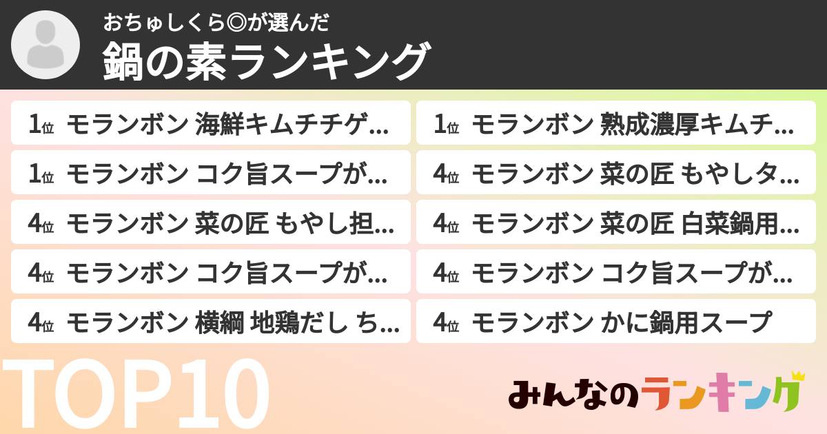 おちゅしくら◎さんの「鍋の素ランキング」