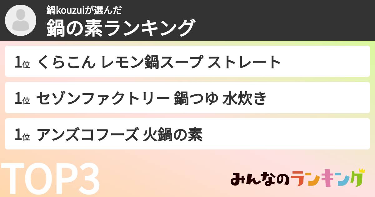 鍋kouzuiさんの「鍋の素ランキング」