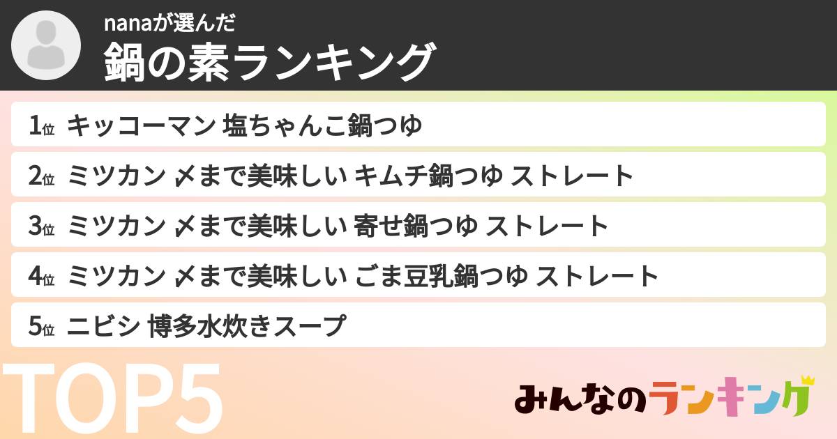 nanaさんの「鍋の素ランキング」