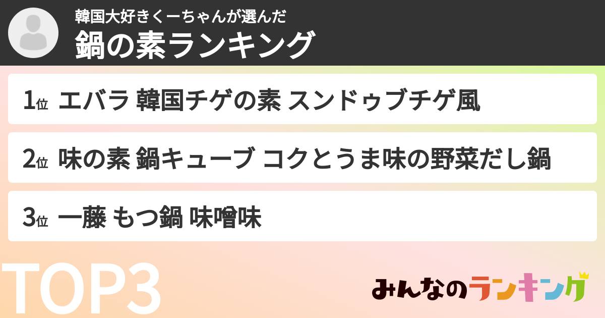 韓国大好きくーちゃんさんの「鍋の素ランキング」