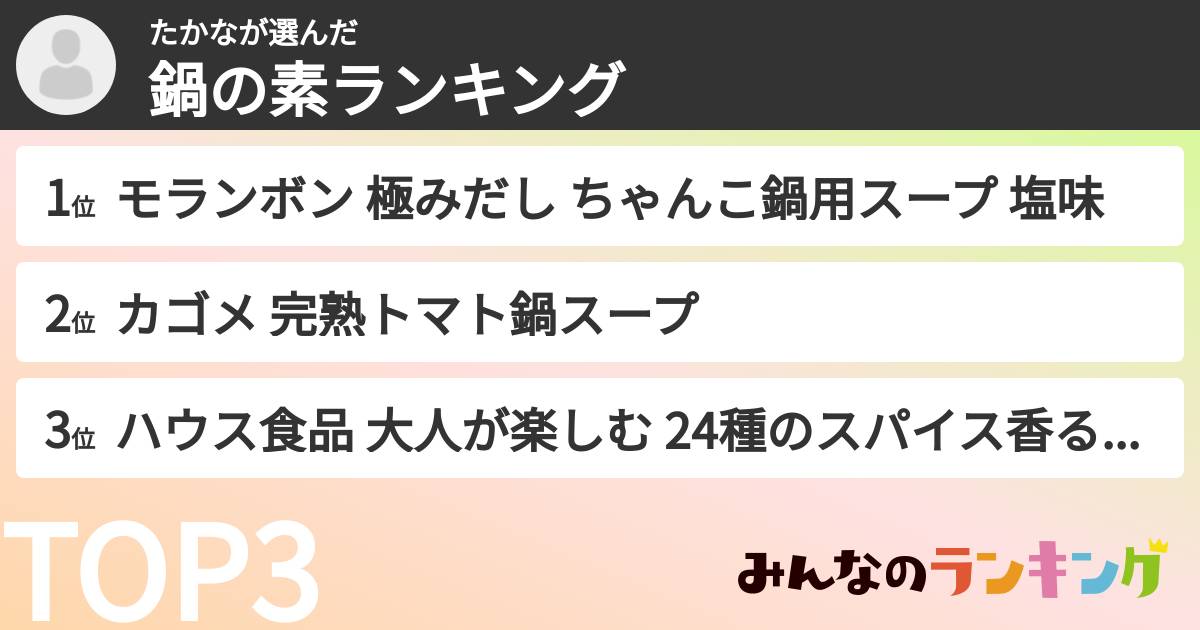 たかなさんの「鍋の素ランキング」