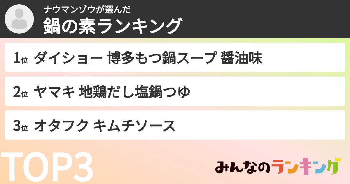 ナウマンゾウさんの「鍋の素ランキング」
