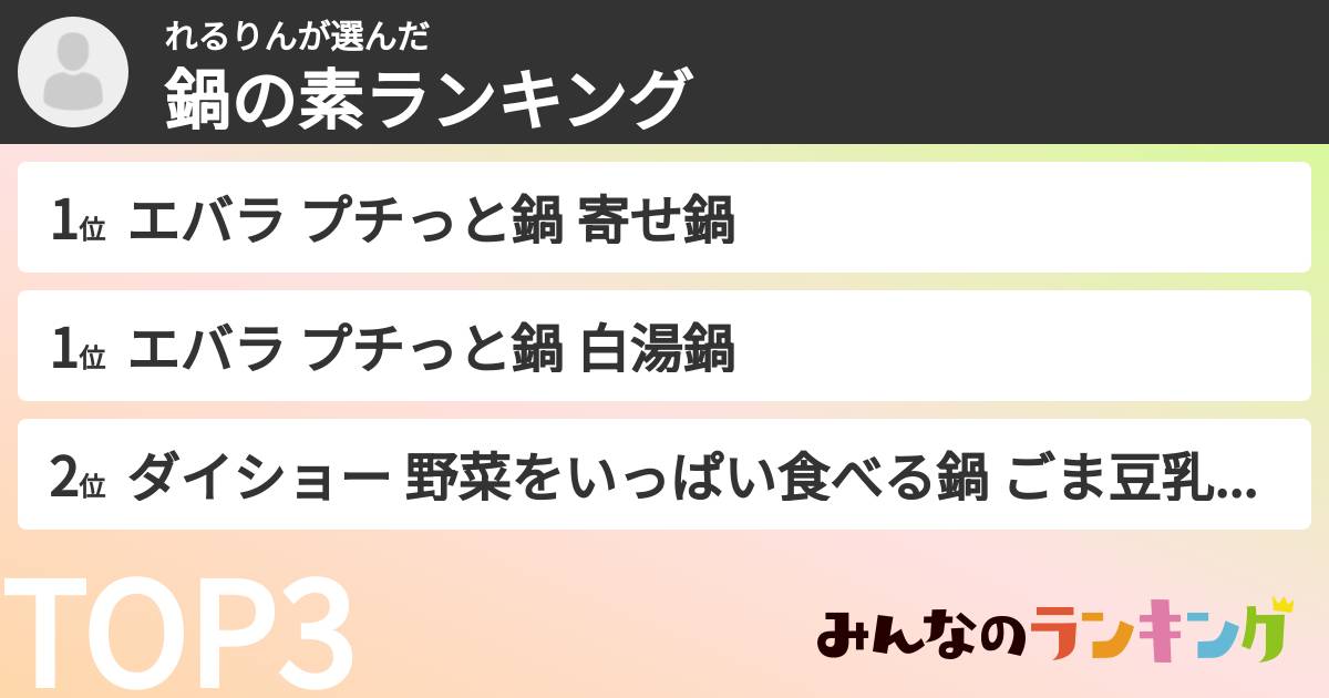 れるりんさんの「鍋の素ランキング」
