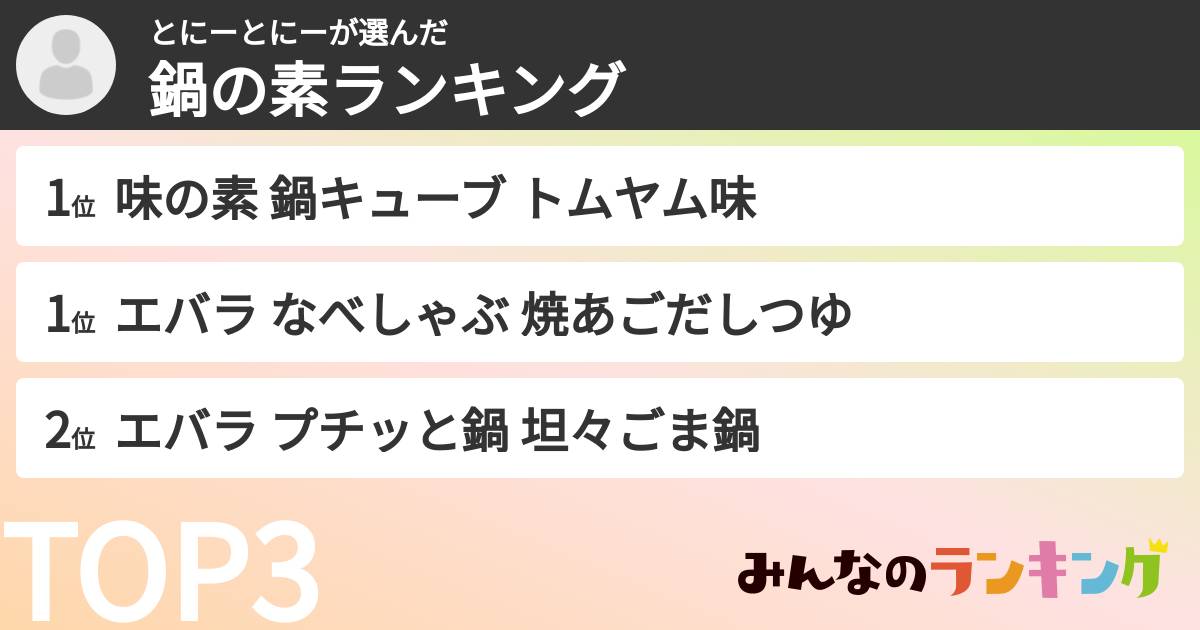 とにーとにーさんの「鍋の素ランキング」