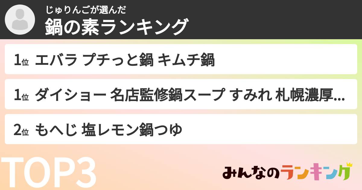 じゅりんごさんの「鍋の素ランキング」