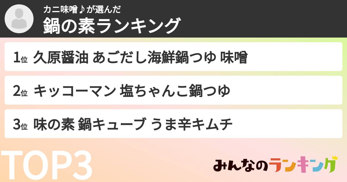 カニ味噌♪さんの「鍋の素ランキング」