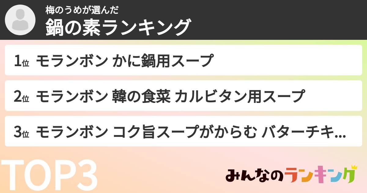 梅のうめさんの「鍋の素ランキング」