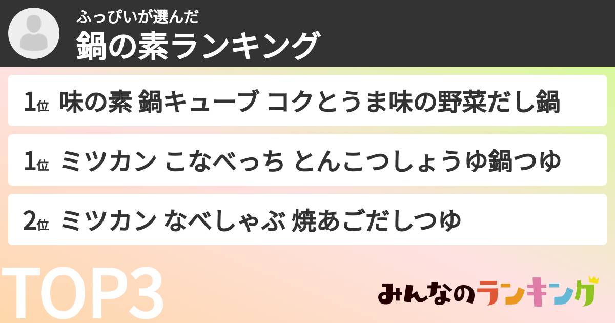 ふっぴいさんの「鍋の素ランキング」