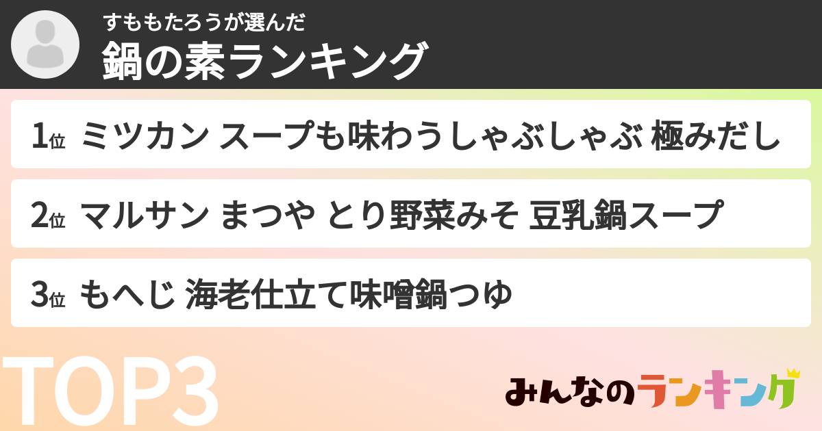 すももたろうさんの「鍋の素ランキング」