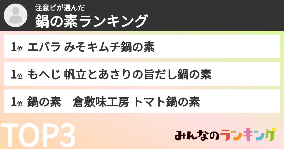 注意ピさんの「鍋の素ランキング」