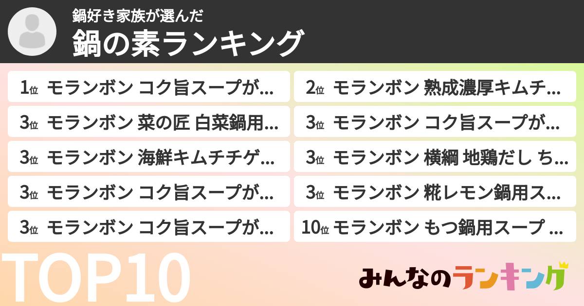 鍋好き家族さんの「鍋の素ランキング」