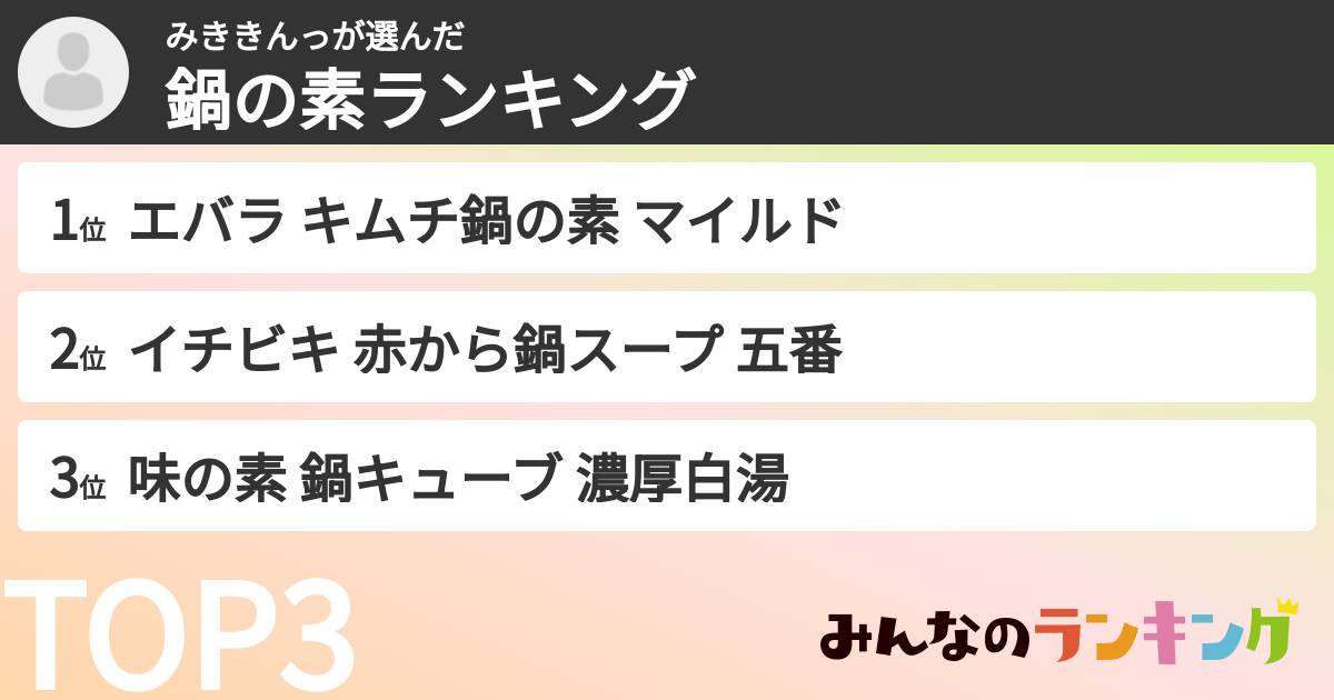 みききんっさんの「鍋の素ランキング」