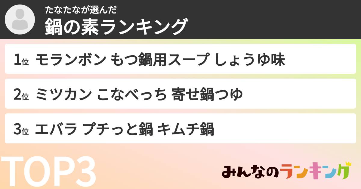 たなたなさんの「鍋の素ランキング」