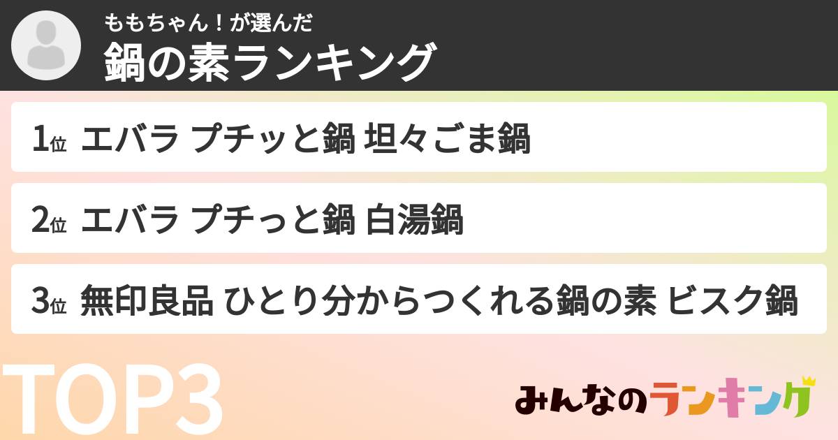 ももちゃん！さんの「鍋の素ランキング」