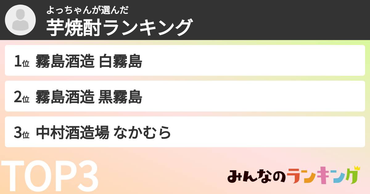 よっちゃんさんの「芋焼酎ランキング」