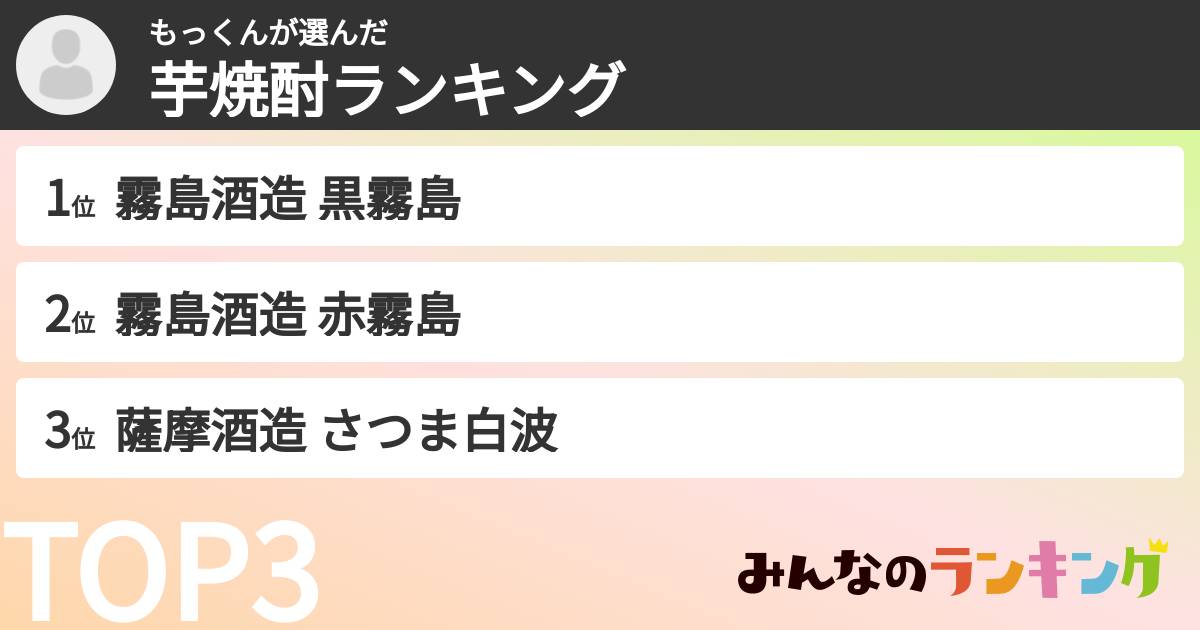 もっくんさんの「芋焼酎ランキング」
