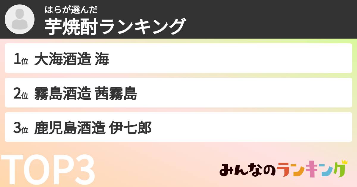 はらさんの「芋焼酎ランキング」