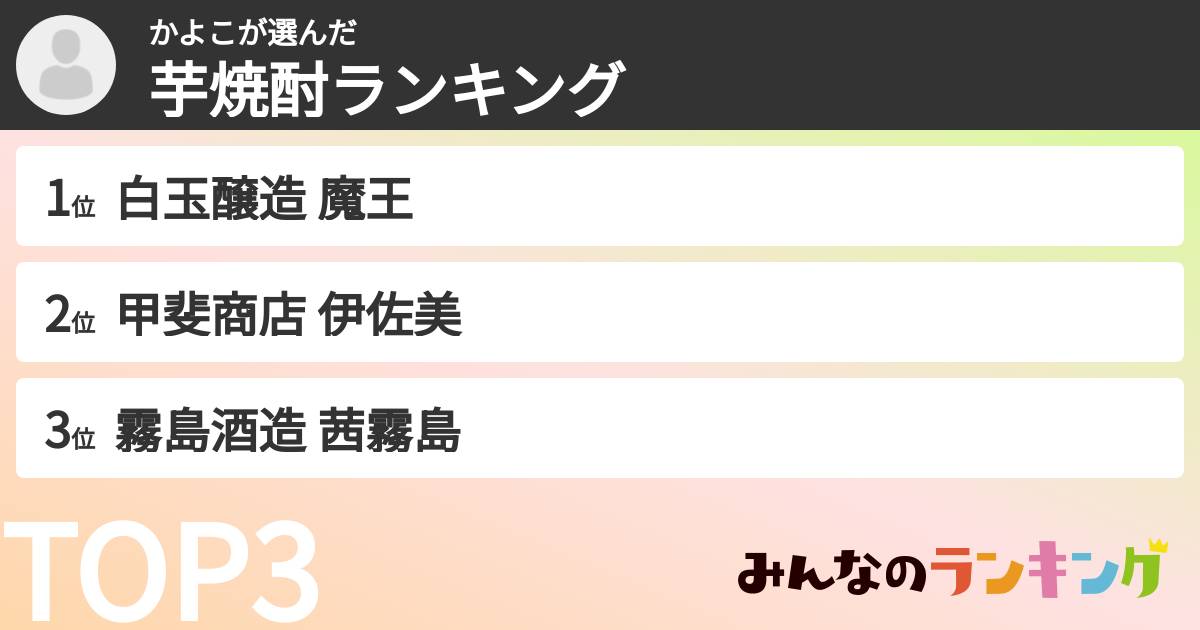かよこさんの「芋焼酎ランキング」