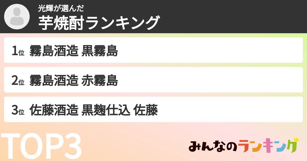 光輝さんの「芋焼酎ランキング」